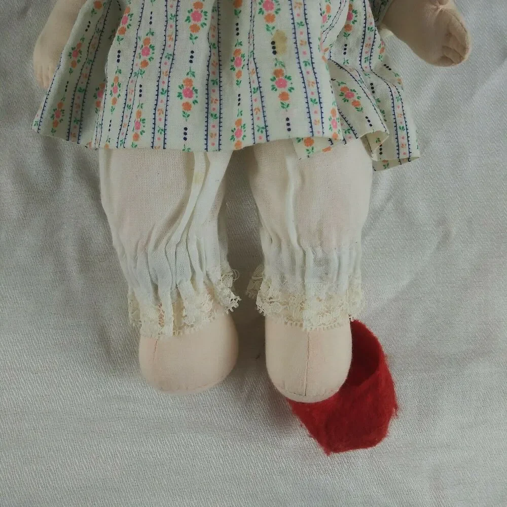 Full Cloth Stuffed Doll - Black Hair - Brown Painted Eyes - 13 inch - Big Eyes